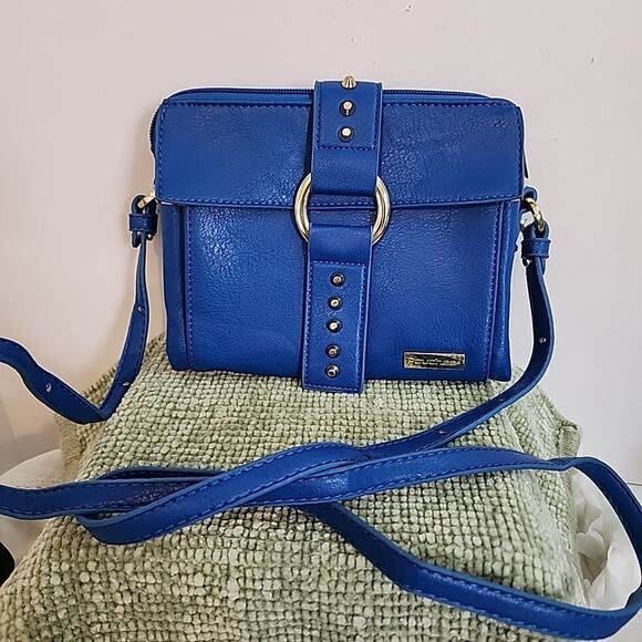 Pouchee Purse Blue Crossbody Studded Gold Accents Multiple Pockets Y2K Summer - Picture 1 of 16